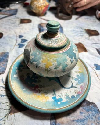 Set vaso e piattino in ceramica stile Cretese