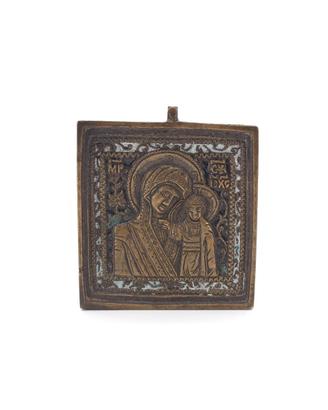 Antica Icona Viaggio Bronzo Smalti Kazan Russia 80