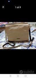 Borsa a tracolla beige con due scomparti 