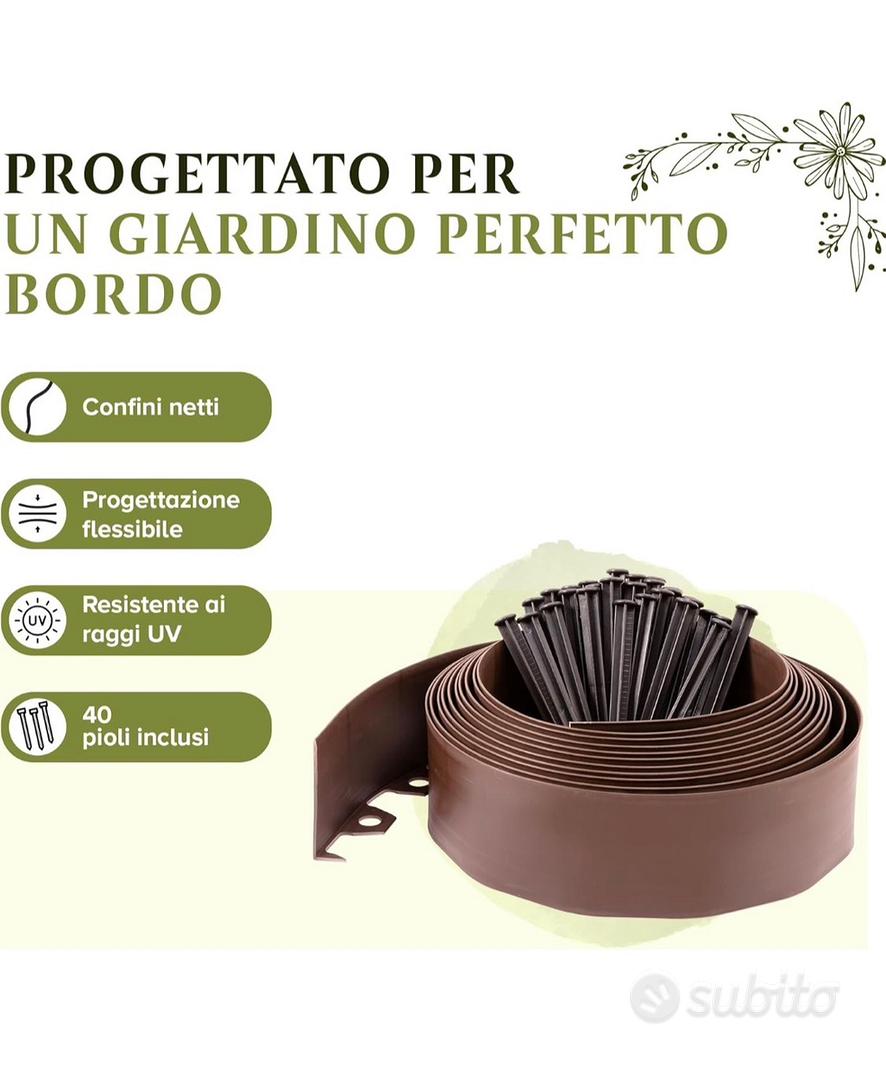 Vigevee Bordo per prato in plastica, facile da maneggiare, per viali, limiti, vialetti di ghiaia, bordo invisibile (lunghezza 100 m, altezza 14 cm, marrone