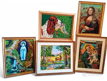lotto 5 quadri ricamati a mano vintage 550€
