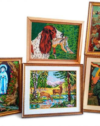 lotto 5 quadri ricamati a mano vintage 550€