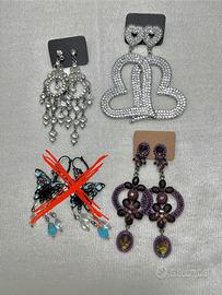 Orecchini 3 paia, metallo, strass, perline, pietre