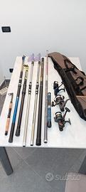 Canne da pesca varie con 3 mulinelli