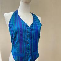 Top seta turchese scollo americana