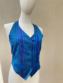 Top seta turchese scollo americana