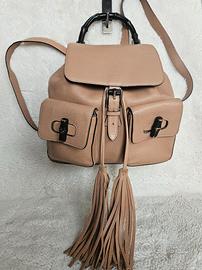 Zaino GUCCI Bamboo Tassel originale in pelle beige