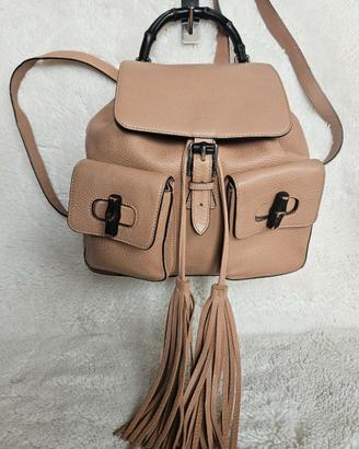 Zaino GUCCI Bamboo Tassel originale in pelle beige