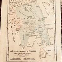 Antica stampa Sparta e Peloponneso (Grecia) 1786