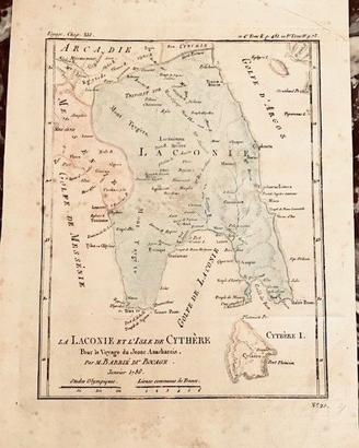 Antica stampa Sparta e Peloponneso (Grecia) 1786