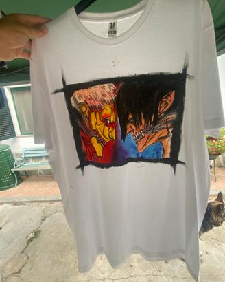 T-Shirt Attac Titan Eren vs Titano.Dipinta a mano