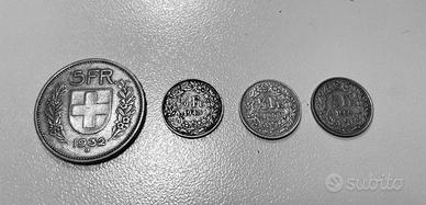 Monete argento 5 franchi e 1/2 franco Svizzera.