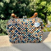 Borsa bauletto clutch perle in legno