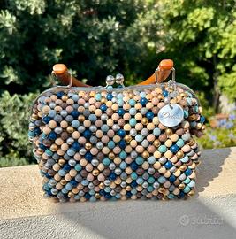 Borsa bauletto clutch perle in legno