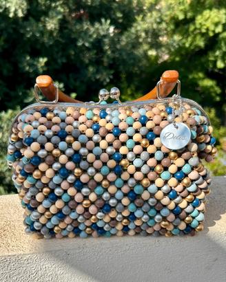 Borsa bauletto clutch perle in legno