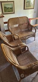 Set in Midollino e Rattan - Divanetto + 2 Poltrone