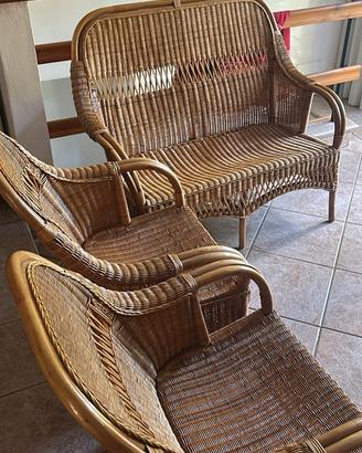 Set in Midollino e Rattan - Divanetto + 2 Poltrone