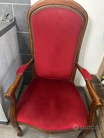 Poltrona d'epoca stile Luigi Filippo in velluto ro