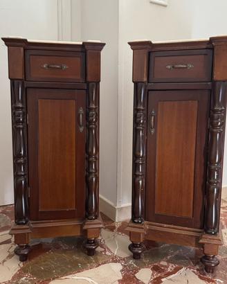 Coppia comodini vintage in legno con marmo