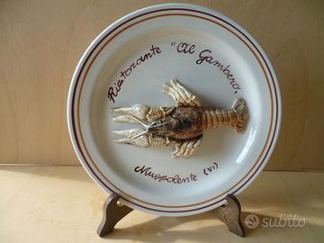 Piatto ceramica con scultura gambero vintage