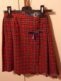 Gonna tartan rossa kilt in lana girovita 54cm