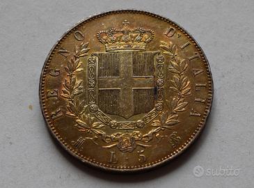5 LIRE 1871 MILANO VITTORIO EMANUELE II