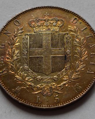 5 LIRE 1871 MILANO VITTORIO EMANUELE II