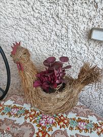 N 2 gallinelle fatte di paglia porta vasi