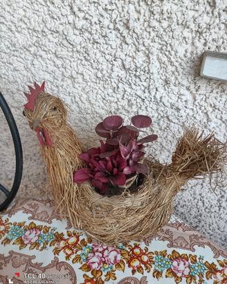 N 2 gallinelle fatte di paglia porta vasi