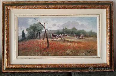 Quadro olio su tela paesaggio di campagna
