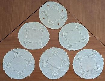 Set 6 Sottobicchieri antichi Lino Ricamati a mano