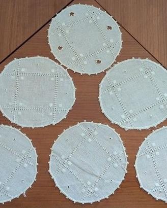 Set 6 Sottobicchieri antichi Lino Ricamati a mano