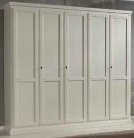 Armadio 5 ante in legno tamburato bianco classico