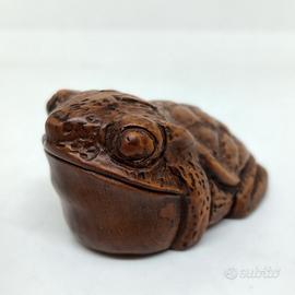 antico netsuke rospo legno di bosso giapponese  M 