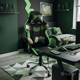 Sedia gaming nera militare con led nuova