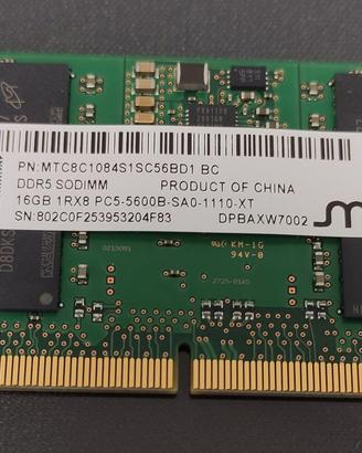 NOTEBOOK RAM SODIMM 1 x 16GB DDR5 5600 MICRON