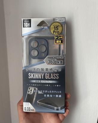 Cover iPhone 15 Pro Skinny Glass Blu Navy + protez