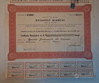 TITOLO AZIONARIO EDOARDO BIANCHI APRILE 1961