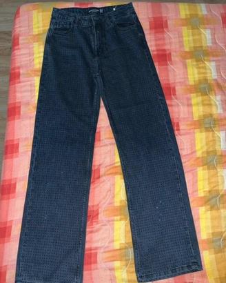 Jeans neri a vita alta con brillantini
