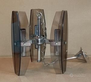 Lampadario in Metallo Cromato con 6 Luci e 9 Vetri