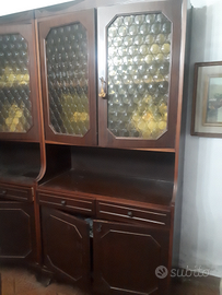 Credenza vintage legno con vetri decorati H195 L94