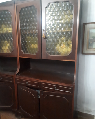 Credenza vintage legno con vetri decorati H195 L94
