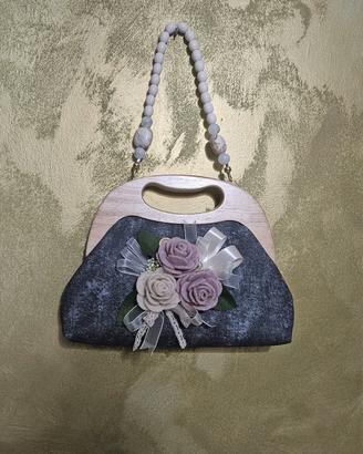 borsa donna denim con fiori 
