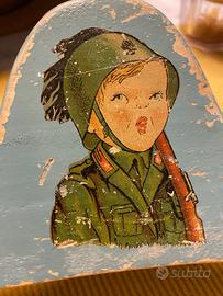 Vintage rara gruccia legno figurina decoupage