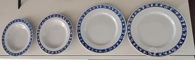 4 Piatti in Ceramica, Blu-Bianco 