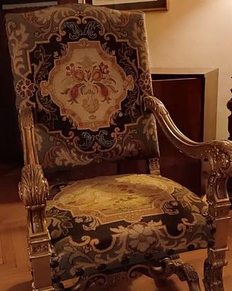 ANTICA POLTRONA LUIGI XIV CON ARAZZO PUNTA D'AGO