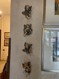 4 Angeli da parete in ceramica