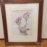 Antica cromolitografia con graziosi fiori rosa