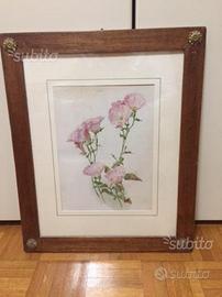 Antica cromolitografia con graziosi fiori rosa