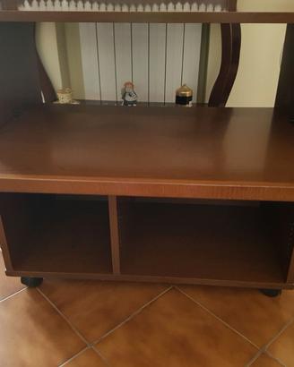 Porta Tv in noce massello con rotelle